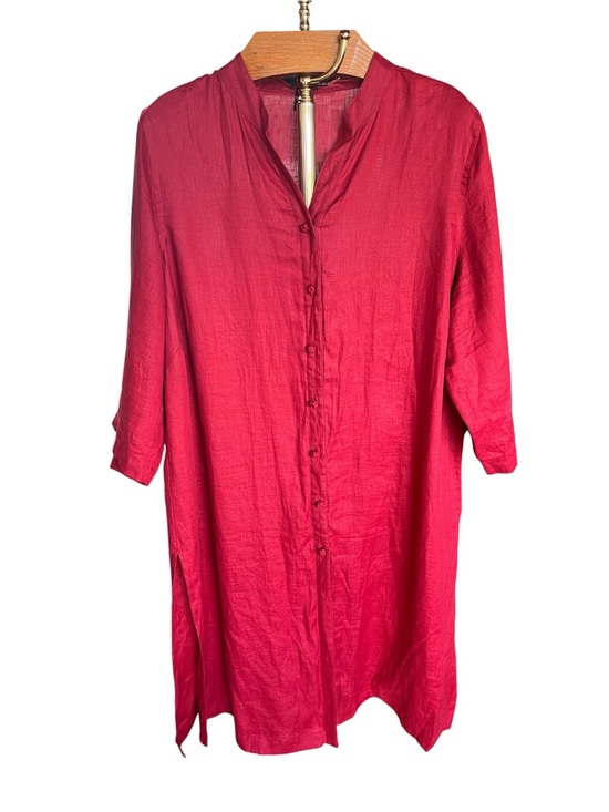 Alexandra Bartlett Dresses & Skirts - Alexandra Bartlett 100% Linen Red Midi Button-Front Shirt Dress 2X